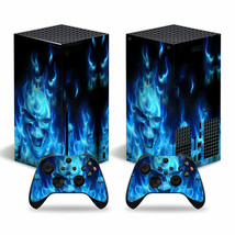 For Xbox SERIES X Console &amp; 2 Controllers Flaming Skull Vinyl Skin Wrap ... - £13.31 GBP