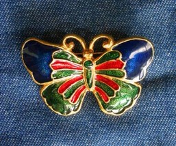 Elegant Colorful Enamel Gold-tone Butterfly Brooch 1980s vintage 1 3/4&quot; - £10.17 GBP