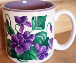 Vintage Jane Bowen  Signed Trademarked Coffee Mug Cup Violets Flowers  - £9.54 GBP