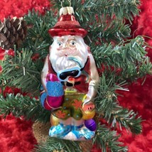 JS Fused Glass Diver Santa At The Beach Christmas Ornament 5 1/2” Made In China - £11.92 GBP
