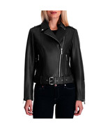 MICHAEL Michael Kors Womens Moto Genuine Leather Jacket with Belt - $331.12 CAD