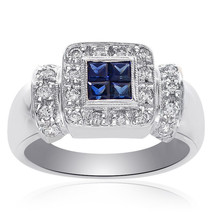 0.55 Carat Sapphire &amp; Round Diamond Cocktail Ring 14K White Gold - £654.53 GBP