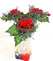 Christmas Holly Picks W/Red Berries  and Red Birds In Nest 6 1/2&quot; Set Of 3 - $14.01