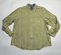 Chaps Mens Shirt Size XL Easy Care Button Down Yellow Blue Striped Cotto... - $17.75