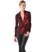 Helmut Lang Midnight Floral Overlap Draped Wool Top Shirt P XS - €84,84 EUR