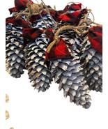 16 Pinecone Christmas Tree Ornament Red and black Buffalo Check bow - £23.64 GBP