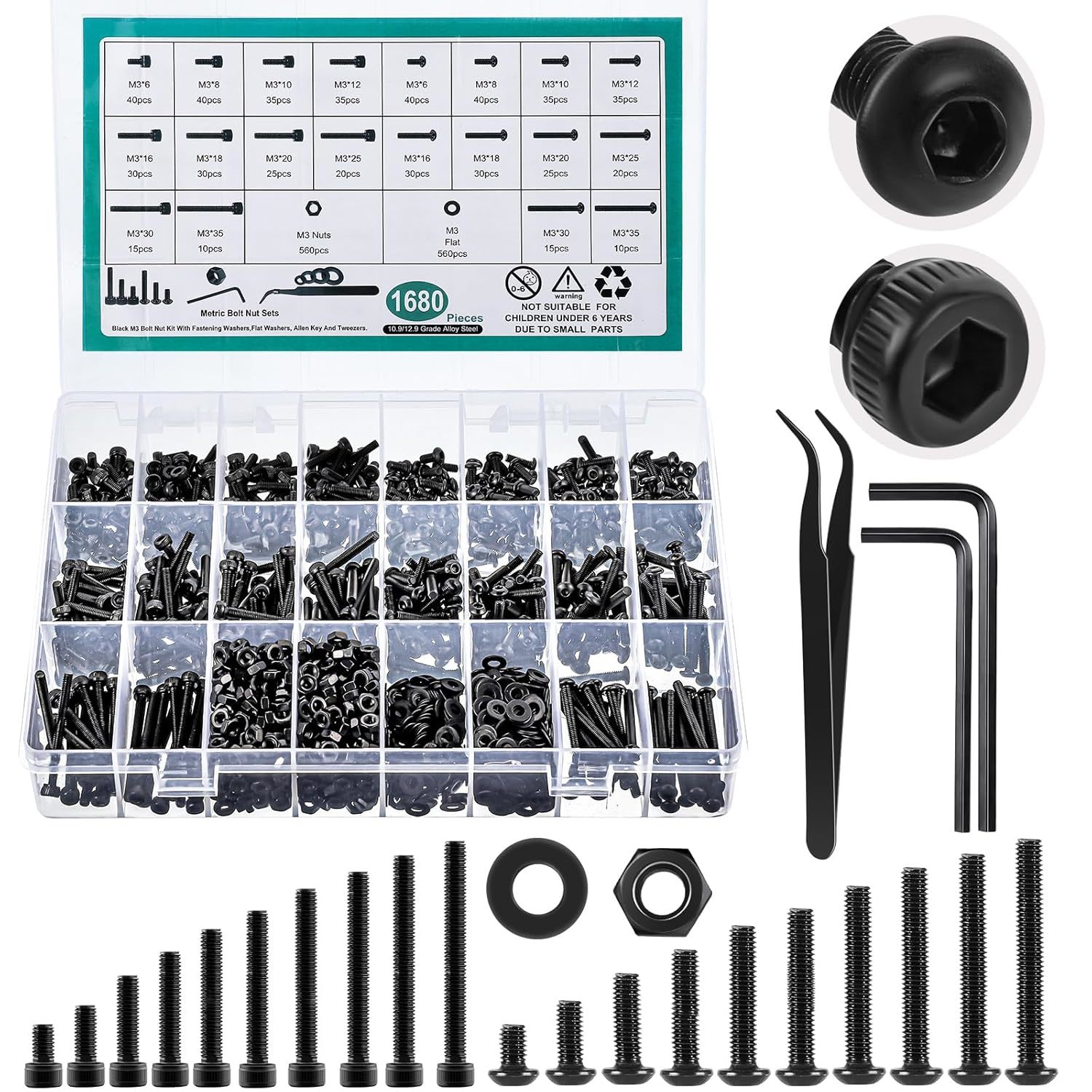 1683 Pcs M3 Screw Assortment, M3 Bolts And Nuts Assortment Metric Machin... - $33.99