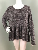 NWT Women&#39;s Max Edition L/S Black/White Marled Peplum Sweater Sz L Large - £19.43 GBP