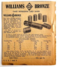 1917 Williams Bronze Cast Bushings Advertisement Chas Miller Automobilia... - $19.99