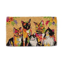 Cat Lover Doormat with 5 Cats Colorful Kitties Durable Coir Fiber 18" x 30" Long