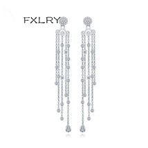 FXLRY Elegant White Color Cubic Zircon Water Drop Long Tassel Earrings For For W - $22.80
