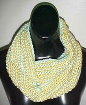 Hand Crochet Aqua/Butter Yellow Loop Infinity Scarf/Neck Warmer #702 New - $12.19