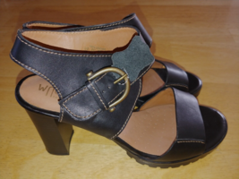 Walrus Footwear Ladies Black Leather Chunky 4&quot; Heel Open TOE/HEEL SHOES-10-NWOB - £25.11 GBP