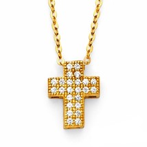14K Yellow Gold Cubic Zirconia Cross Necklace  - £146.25 GBP