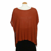 EILEEN FISHER Paprika Orange Sleek Tencel Textured Waffle Boxy Sweater S M - $109.99