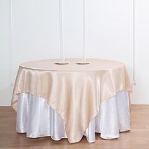 Beige Satin 90X90&quot;&quot; Square Table Overlay Wedding Party Reception Supplies On Sal - £10.65 GBP