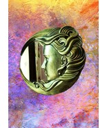 Brass Crescent Moon Mirror: Art Nouveau Celestial Decor - $1,573.18 MXN