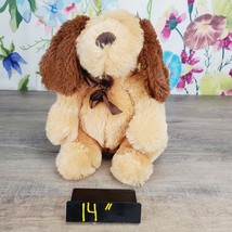 Calplush Brown Dog Plush 14&quot; Brown bow Tie Floppy Ears - £7.50 GBP