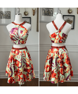 Lucci Lu 2 Piece Cocktail Homecoming Dress Orange Floral $300 4 - $2,213.80 MXN