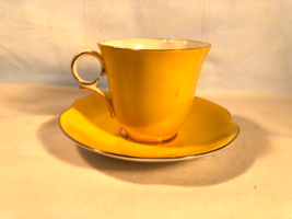 Victoria Yellow And Gold Tea Cup &amp; Saucer England Mint Bone China - £10.15 GBP