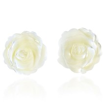 Rose of Innocence Carved White Mother of Pearl .925 Silver Earrings-15mm - £10.58 GBP