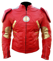 Handmade New Men&#39;s Pure Leather Biker Jacket, Men&#39;s New Red Golden Color Jacket - £115.37 GBP