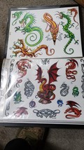 LOT of 2 VTG Tattoo Flash Wall Art Sheets Jeff Bartels Frederici Dragons Color ! - £30.29 GBP