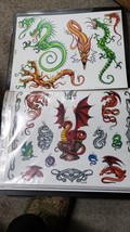 LOT of 2 VTG Tattoo Flash Wall Art Sheets Jeff Bartels Frederici Dragons... - £30.25 GBP