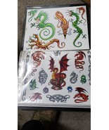 LOT of 2 VTG Tattoo Flash Wall Art Sheets Jeff Bartels Frederici Dragons... - £29.84 GBP