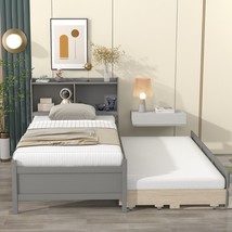 Twin Bed With Twin Trundle,Drawers - Grey - £331.41 GBP