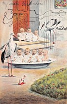 STORKS-LOTS Of Babies In Bowl &amp; On PORCH-TOY HORSE~1905 Pmk Postcard - £7.28 GBP