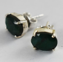 925 Sterling Silver Emerald Gemstone Prong Set Stud Earrings Women ES1276 - £37.06 GBP