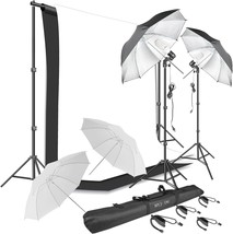 Photography Umbrella Continuous Lighting Kit,Muslin Backdrop Kit(White Black), - $138.99