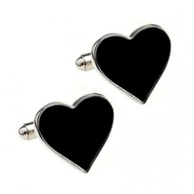 Black Heart Cufflinks Love Lovers Cards Poker Player W Gift Bag Groom Wedding - £9.55 GBP