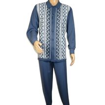 Men Silversilk 2pc Fancy walking leisure suit Italian woven knits 14010 Blue image 2