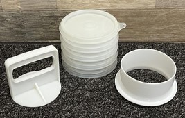 Tupperware 4&quot; Burger Press #884 w/ Ring, 4 Freezer Keepers #882 &amp; Clear Lid ~VTG - £9.33 GBP