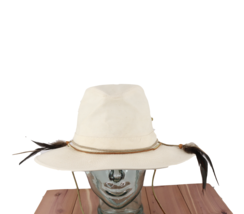 NOS Vintage 90s Canvas Feather Outdoor Hiking Fedora Panama Hat Cream USA Large - £46.89 GBP