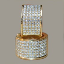 14K or Jaune Plaqué 3 CT Rond Imitation Diamant Micro Ensemble Pavé Boucle - £91.40 GBP