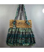 Cappelli Straworld BlueGreen Floral Fabric Straw Boho Handbag Double Han... - $26.16