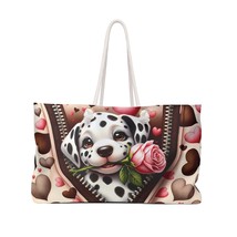 Weekender Bag, Cute Dog, Dalation with Rose, Valentines Day, Large Weekender Bag - £39.08 GBP