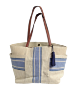 Lucky Brand Cora Fabric Tote Cream Blue Stripes Bohemian Tassel Leather ... - $52.07 CAD
