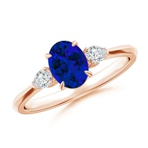 ANGARA Lab-Grown Ct 0.95 Oval Blue Sapphire &amp; Diamond Ring in 14K Solid Gold - £649.05 GBP