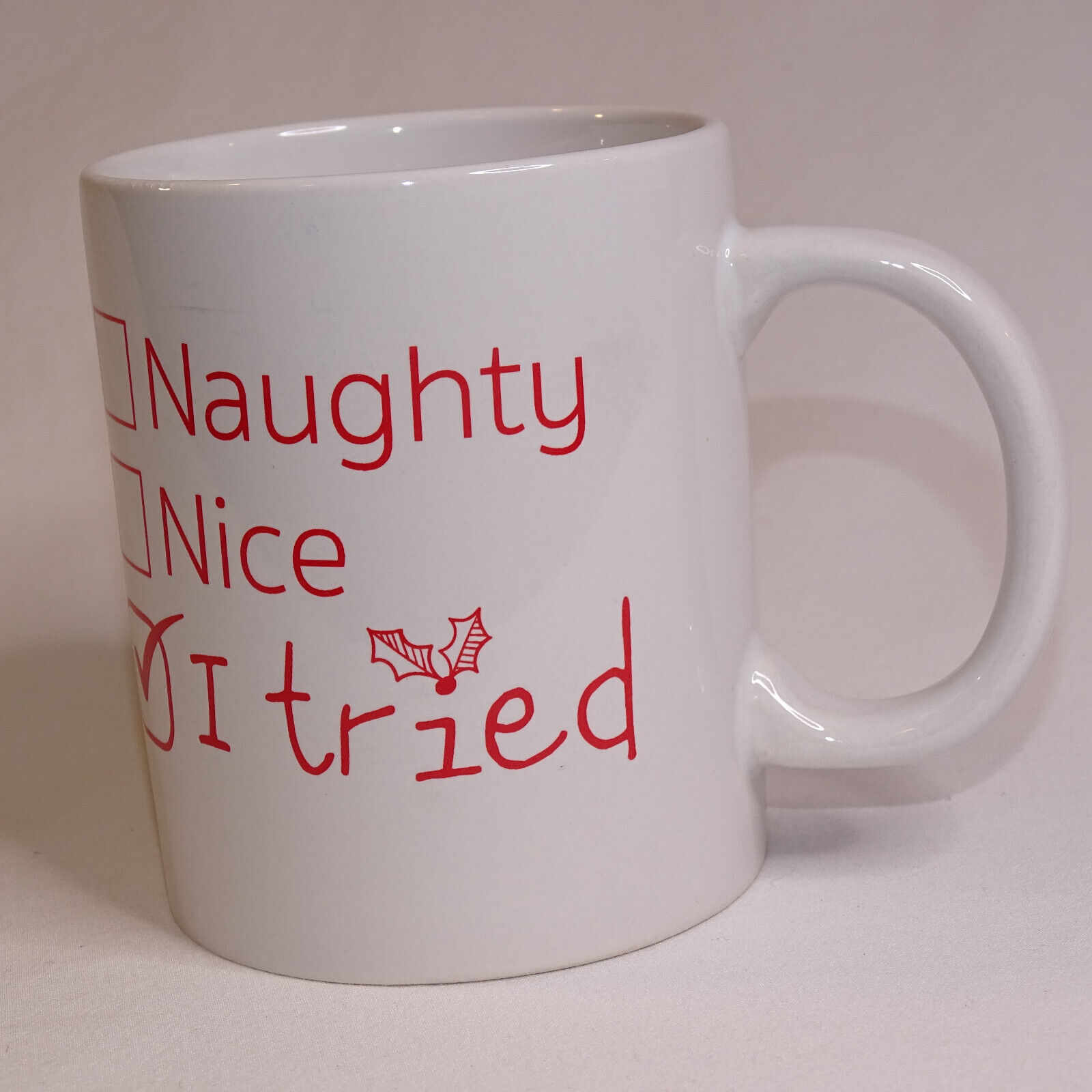 Naughty Nice I Tried Christmas Coffee Mug Cocoa Mug Red And White Tea Cup Mug - £7.03 GBP