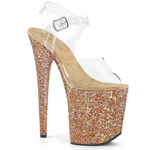 Pleaser FLAMINGO-808LG Sexy 8&quot; High Heel Roes Gold Glitter Platform Women Shoes - £65.49 GBP