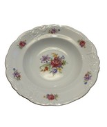 Vintage Walbrzych Meisen Flower Rim Soup Bowl Embossed Porcelain Dish Mint - $15.92