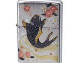 Carp Sakura Pattern Silver Electroformed Plate Japan Zippo Oil Lighter MIB - $48.00