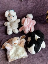 Lot of White Pink Black & White Plush & Small Tan Folkmanis Easter Bunny Rabbit - $11.29