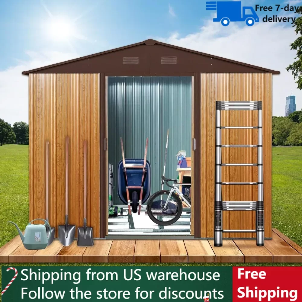 Tdoor storage shed garden tool house with metal floor base double sliding doors outdoor thumb200