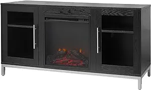 Lainey 54&quot; Wooden Entertainment Center With Fireplace, Two Glass Door Ca... - £326.56 GBP
