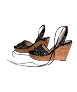 Guess Womens Cork Platform Wedge Shoes Sandals Ankle Tie Black Silver Em... - $27.09 CAD